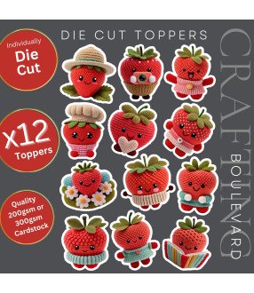 Cute Strawberry Crochet #1 Stickers, Die Cut or Card Toppers