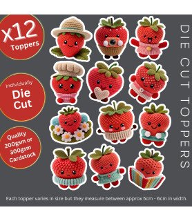 Cute Strawberry #1 Crochet Die Cut Toppers
