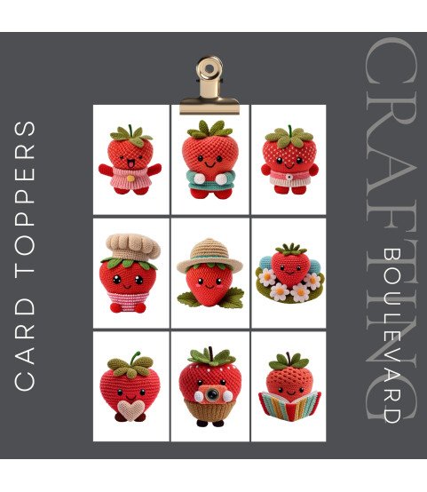 Cute Strawberry Crochet #1 Stickers, Die Cut or Card Toppers Cute Strawberry Crochet #1 Stickers, Die Cut or Card Toppers