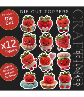 Cute Strawberry Crochet #2 Stickers, Die Cut or Card Toppers
