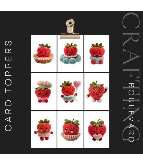 Cute Strawberry Crochet #2 Stickers, Die Cut or Card Toppers