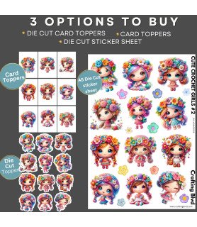 Cute Crochet Girls #2 Stickers, Die Cut or Card Toppers