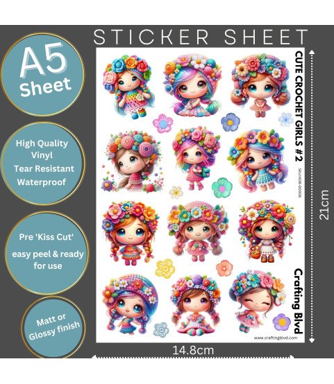 Cute Crochet Girls #2 Stickers, Die Cut or Card Toppers Cute Crochet Girls #2 Stickers, Die Cut or Card Toppers