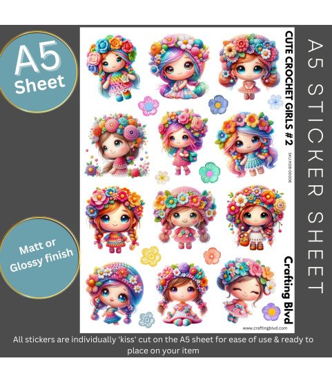 Cute Crochet Girls #2 Stickers, Die Cut or Card Toppers Cute Crochet Girls #2 Stickers, Die Cut or Card Toppers