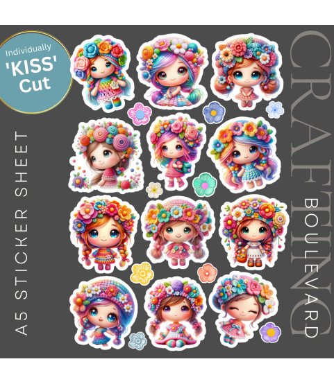 Cute Crochet Girls #2 Stickers, Die Cut or Card Toppers Cute Crochet Girls #2 Stickers, Die Cut or Card Toppers
