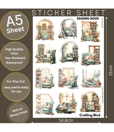 Reading Nook Stickers, Die Cut or Card Toppers