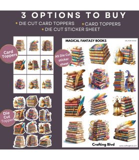 Magical Fantasy Books Stickers, Die Cut or Card Toppers