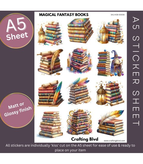 Magical Fantasy Books Stickers, Die Cut or Card Toppers