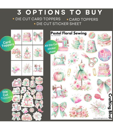 Pastel Floral Sewing Stickers, Die Cut or Card Toppers