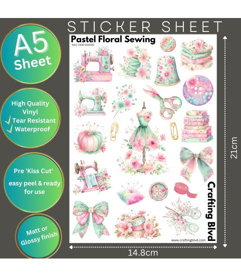 Pastel Floral Sewing Stickers, Die Cut or Card Toppers