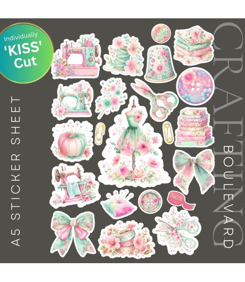 Pastel Floral Sewing Stickers, Die Cut or Card Toppers