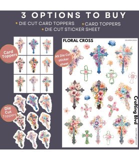 Floral Cross Stickers, Die Cut or Card Toppers