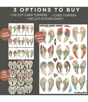 Vintage Angel Wings #1 Stickers, Die Cut or Card Toppers
