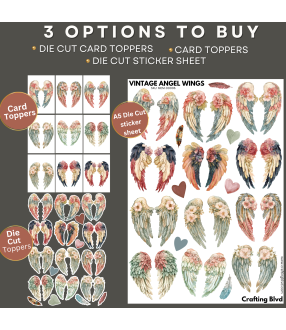 Vintage Angel Wings #2 Stickers, Die Cut or Card Toppers
