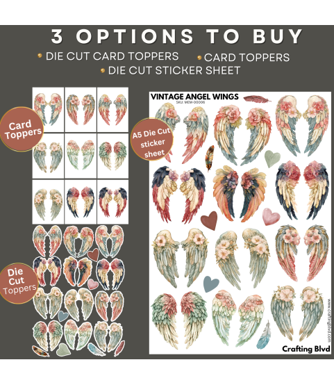 Vintage Angel Wings #2 Stickers, Die Cut or Card Toppers