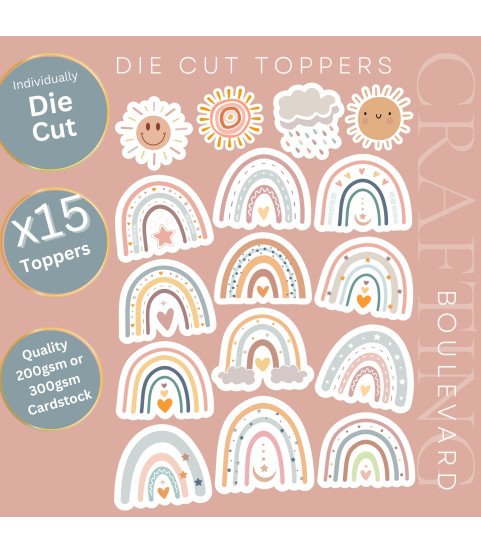 Boho Rainbows #1 Stickers, Die Cut or Card Toppers