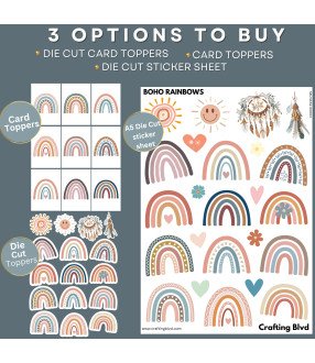 Boho Rainbows #2 Stickers, Die Cut or Card Toppers