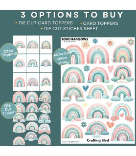 Boho Rainbows #3 Stickers, Die Cut or Card Toppers