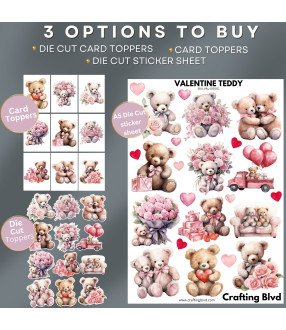 Valentine Teddy Stickers, Die Cut or Card Toppers