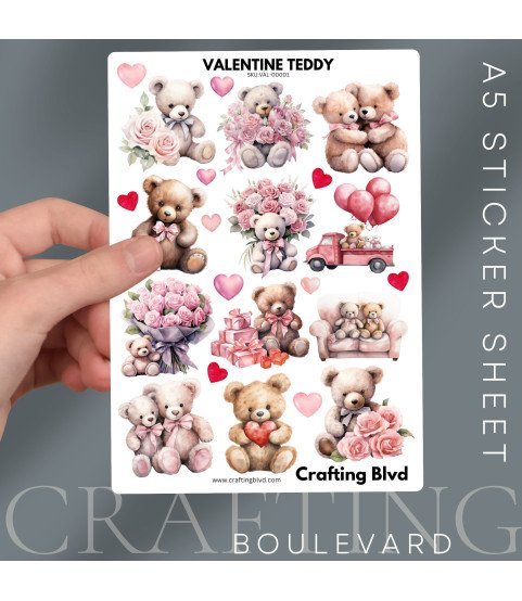 Valentine Teddy Stickers, Die Cut or Card Toppers