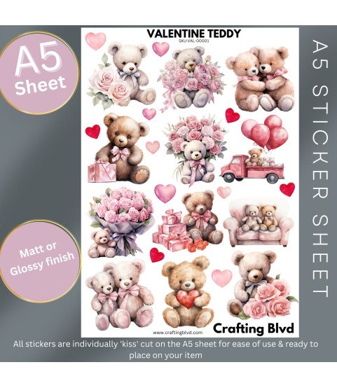 Valentine Teddy Stickers, Die Cut or Card Toppers