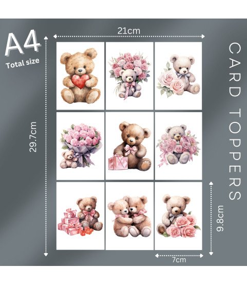 Valentine Teddy Stickers, Die Cut or Card Toppers