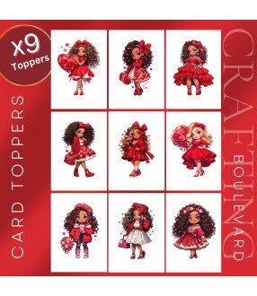 Chibi Style Valentine Girl Card Toppers
