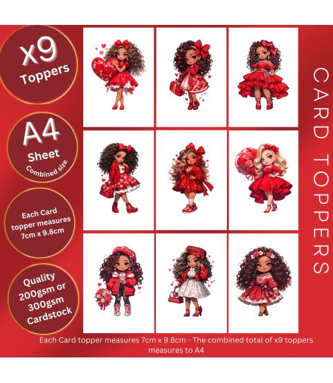 Chibi Style Valentine Girl Stickers, Die Cut or Card Toppers
