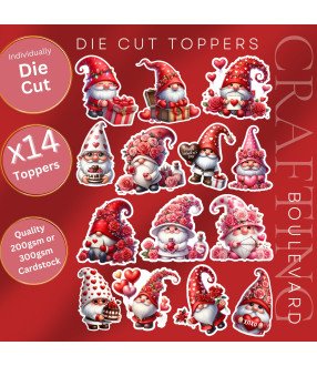 Valentine Gnomes Stickers, Die Cut or Card Toppers