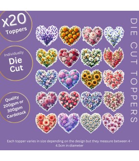 FLORAL FLOWER LOVE HEART DIE CUT CARD TOPPERS |VAL-00005