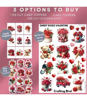 Sweet Roses Valentine Stickers, Die Cut or Card Toppers