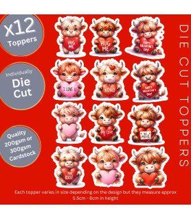 Valentine Highland Cow Die Cut Toppers