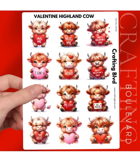 Valentine Highland Cow Stickers
