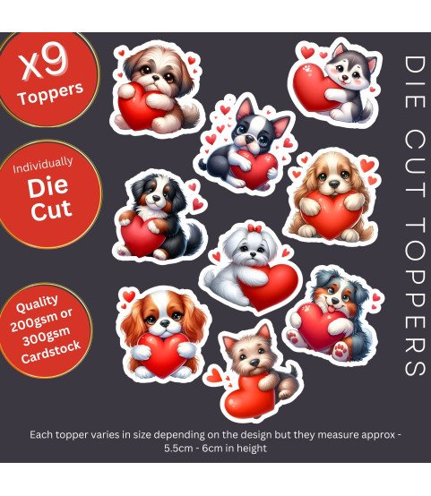 Puppy Valentine Stickers, Die Cut or Card Toppers