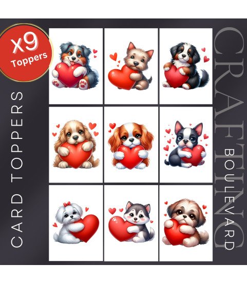 Puppy Valentine Stickers, Die Cut or Card Toppers