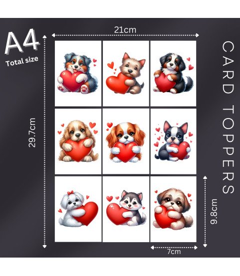Puppy Valentine Stickers, Die Cut or Card Toppers