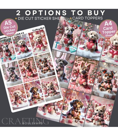 Valentine | Puppy Love #2 Stickers, Die Cut or Card Toppers