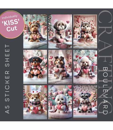 Valentine | Puppy Love #3 Stickers, Die Cut or Card Toppers
