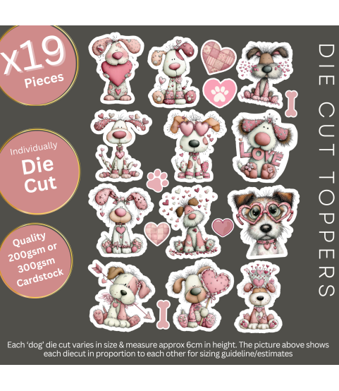 Whimsical Valentine Dog Stickers, Die Cut or Card Toppers