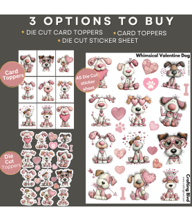 Whimsical Valentine Dog Stickers, Die Cut or Card Toppers