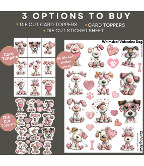 Whimsical Valentine Dog Stickers, Die Cut or Card Toppers