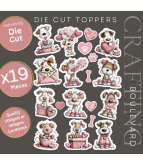 Whimsical Valentine #2 Dog Stickers, Die Cut or Card Toppers