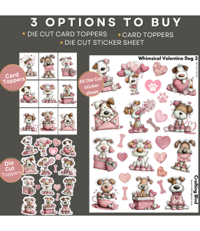 Whimsical Valentine #2 Dog Stickers, Die Cut or Card Toppers