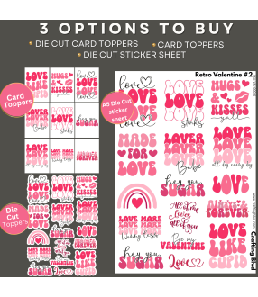 Retro Valentine #2 Stickers, Die Cut or Card Toppers