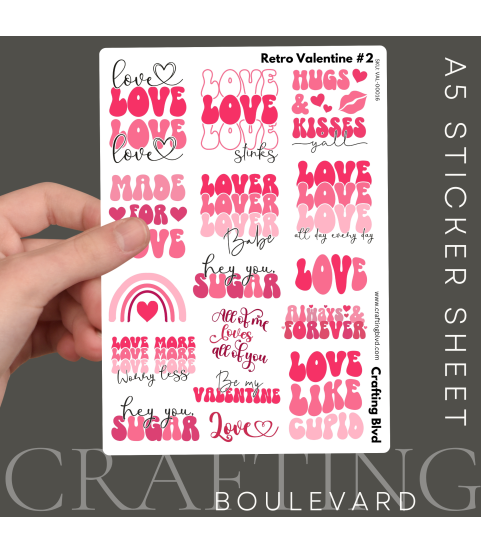 Retro Valentine #2 Stickers, Die Cut or Card Toppers
