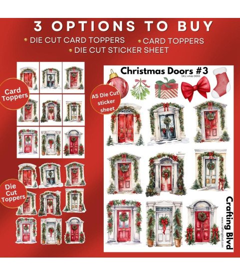 Christmas Doors Collection 3 Stickers, Die Cut or Card Toppers