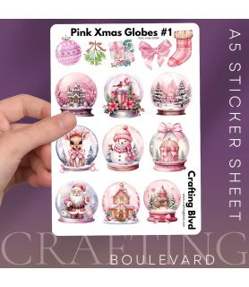 Pink Christmas Snow Globes Collection 1 Stickers