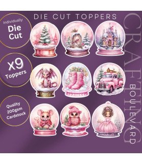 Pink Christmas Snow Globes Collection 2 Stickers, Die Cut or Card Toppers