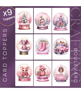 Pink Christmas Snow Globes Collection 2 Card Toppers