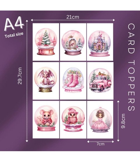 Pink Christmas Snow Globes Collection 2 Stickers, Die Cut or Card Toppers